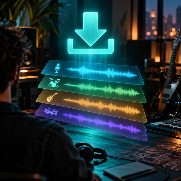 Türkises Download-Symbol für den flexiblen Export getrennter Spuren