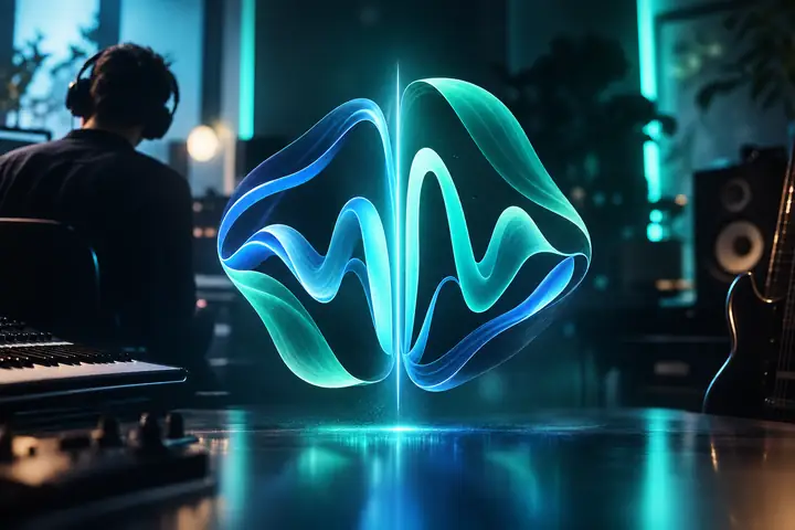 Abstraktes Logomotiv für ein Kreativstudio in Türkis und Blau