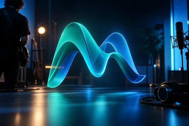 Abstraktes Logomotiv für eine Produktionsfirma in Türkis und Blau