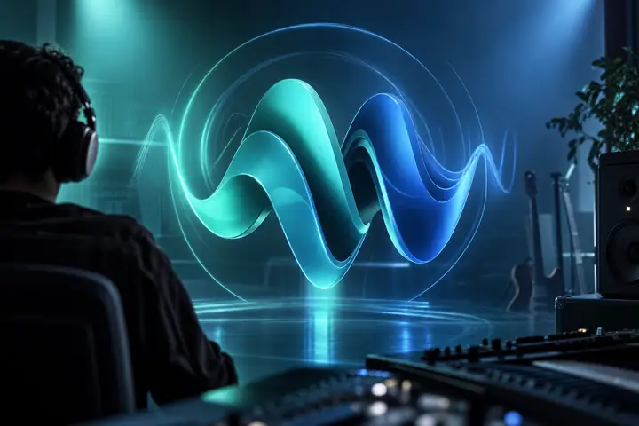 Abstraktes Logozeichen für ein Sendestudio in Türkis und Blau