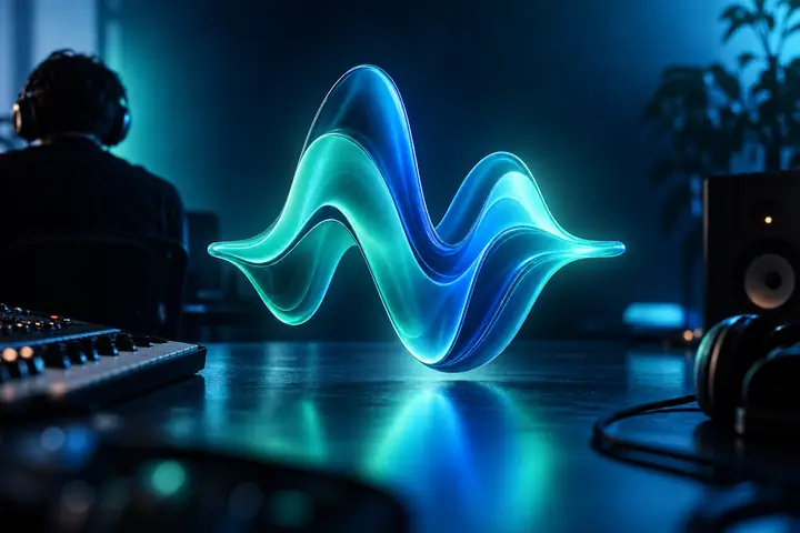 Abstraktes Logozeichen für Sounddesign in Türkis und Blau