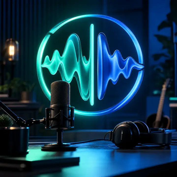 Abstraktes Logozeichen für einen Videopodcast in Türkis und Blau