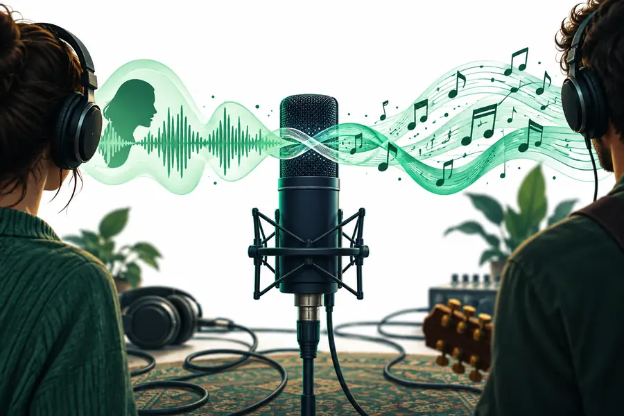 Illustration representing dialogue and background music in a mixed track